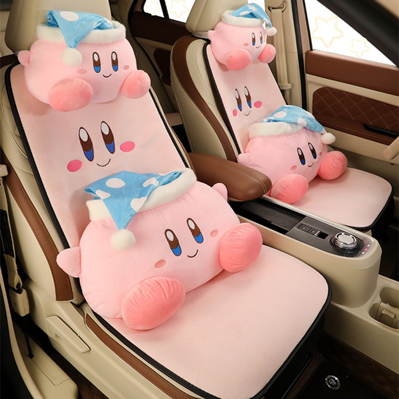 Anime Stars Kirby Plush Doll Car Neck Pillow Seat Cushion 3 piece Set Cute Cartoon Auto - Kirby Plush
