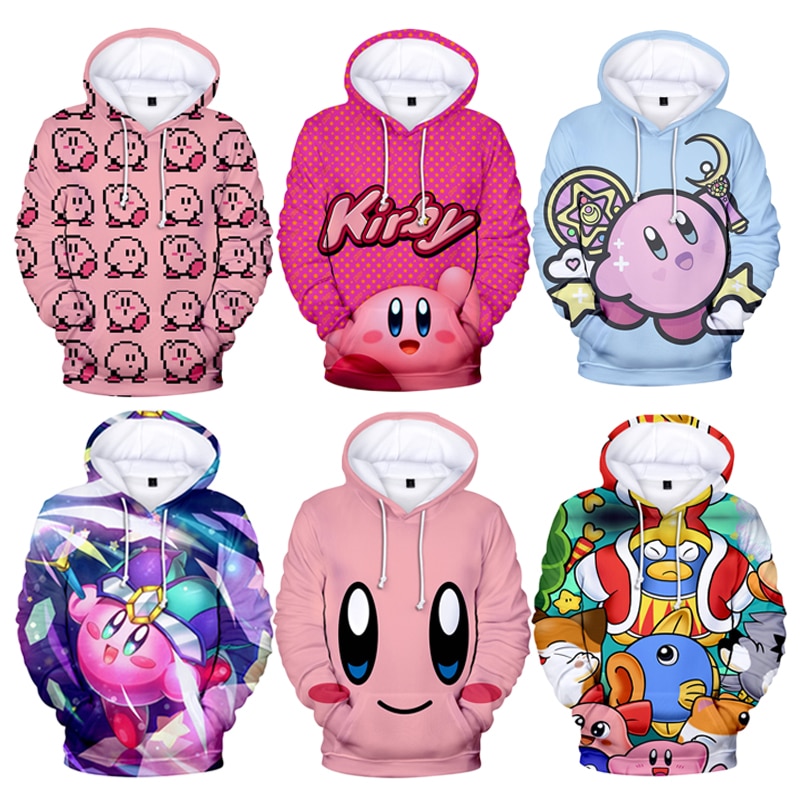 Cute Cartoon Stars Kirby 3D Color Printed Hooded Sweater Kawaii Anime Spring Autumn Long Sleeved Pullover - Kirby Plush