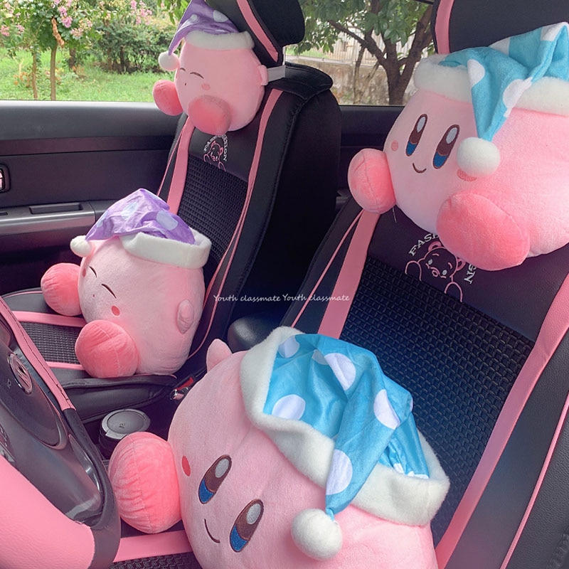 Kawaii Anime Cartoon Kirby Plush Car Neck Headrest Pillow Car Accessories Cushion Soft Plushie Neck Protector 1 - Kirby Plush