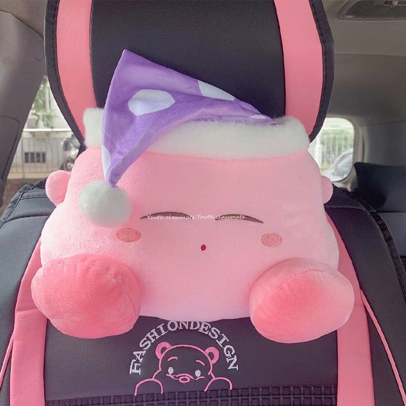 Kawaii Anime Cartoon Kirby Plush Car Neck Headrest Pillow Car Accessories Cushion Soft Plushie Neck Protector 3 - Kirby Plush