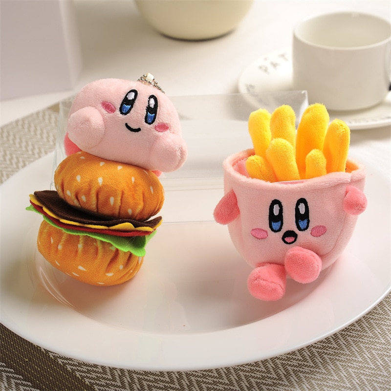 Kawaii Cartoon Star Kirby Plush Dolls Cute French Fries Hamburger Plush Toys Schoolbag Decoration Pendant Gifts 1 - Kirby Plush
