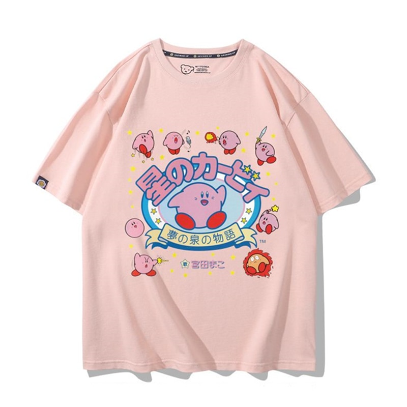 Kawaii Kirby Anime Hobby Kirby Summer Girls Half Sleeve Tops Versatile Loose Cotton Round Neck T - Kirby Plush