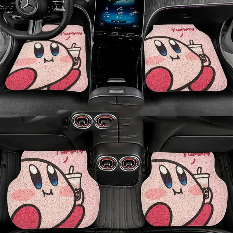 Kawaii Kirby Car Floor Mat Cartoon Car Interior Anti dirty Silk Circle Floor Mat Can Be 2 - Kirby Plush