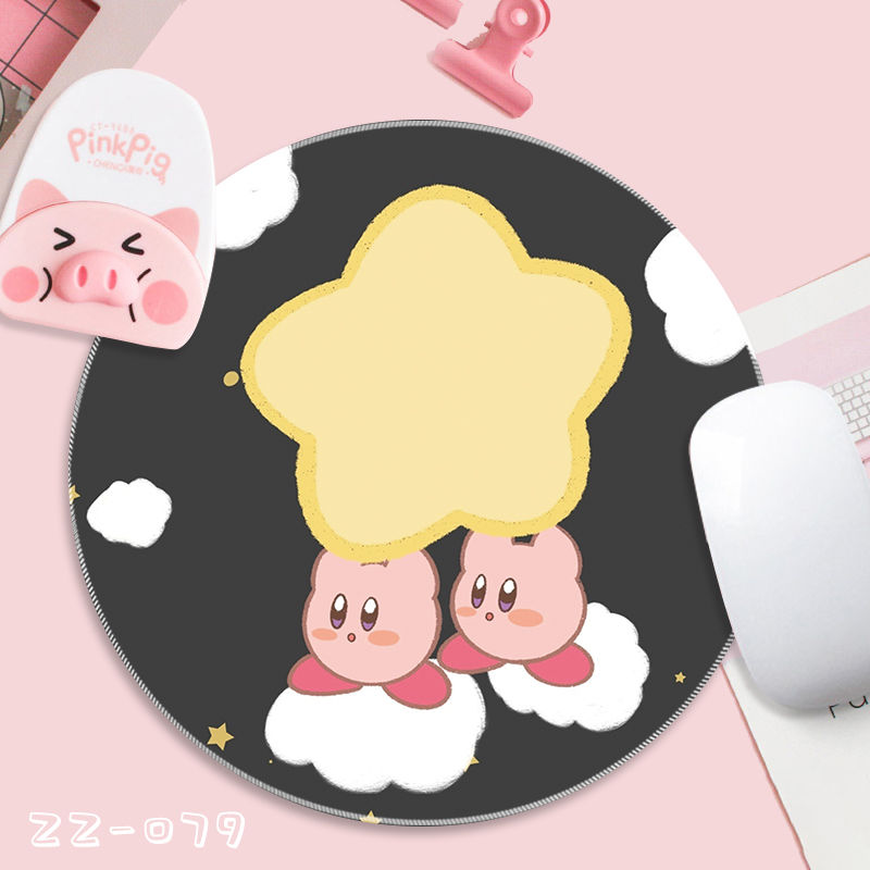 Kirby Kawaii Small Mouse Pad Round Cute Cartoon Dirt Resistant Pink Girl Heart Student Simple Table 2 - Kirby Plush