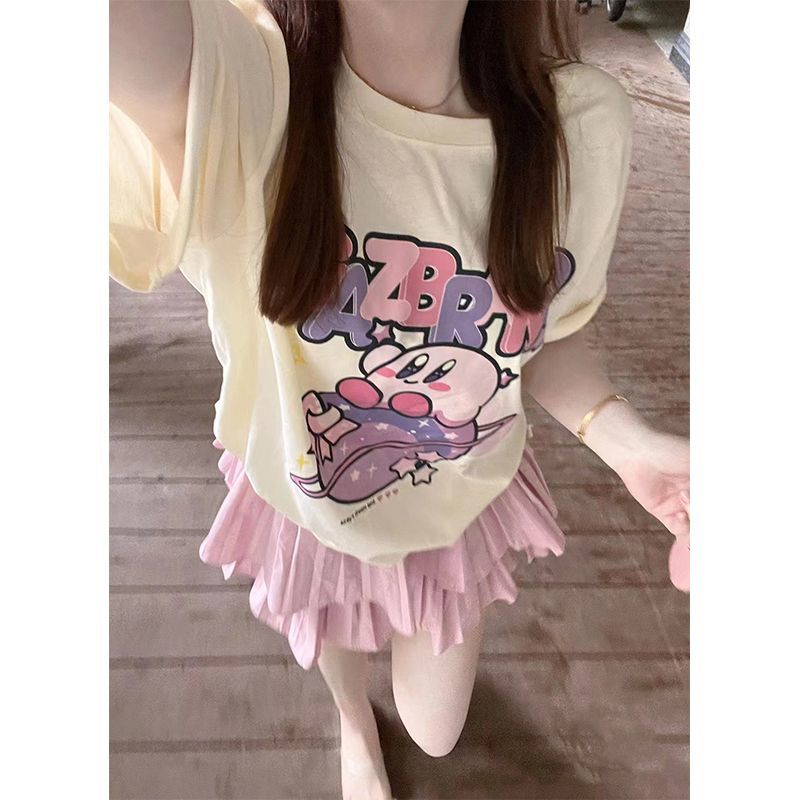 New Kawaii Cute Kirby T Shirt Short Sleeve Pure Cotton Loose Comfortable Sweet Birthday Gifts Girlfriend 2 - Kirby Plush