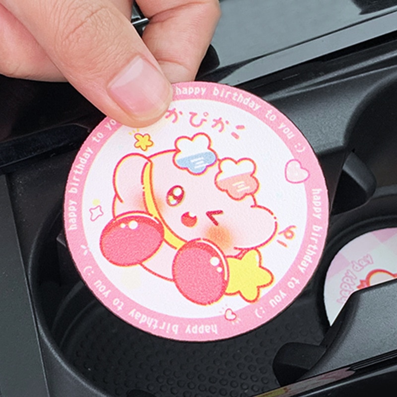 Sanrioes Anime Pochacco Kirby Car Coaster Water Cup Slot Non Slip Mat Silica Pad Cup Holder 2 - Kirby Plush