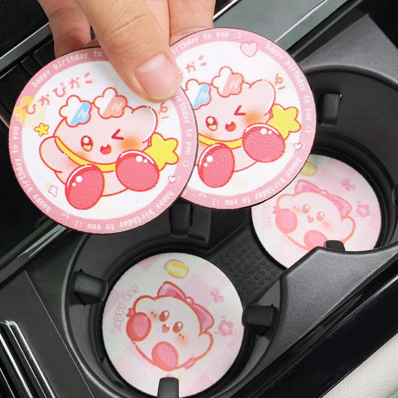 Sanrioes Anime Pochacco Kirby Car Coaster Water Cup Slot Non Slip Mat Silica Pad Cup Holder 3 - Kirby Plush