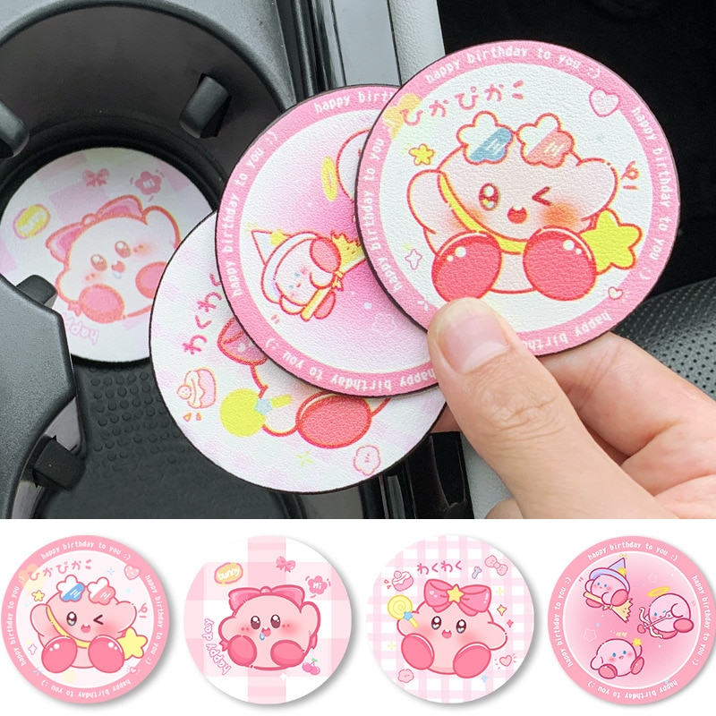 Sanrioes Anime Pochacco Kirby Car Coaster Water Cup Slot Non Slip Mat Silica Pad Cup Holder - Kirby Plush