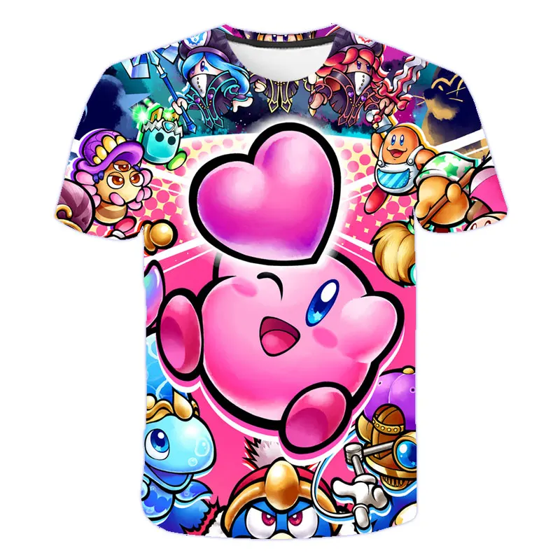 2023 Summer Kirby Game Anime Kawaii Cartoon Kids Baby T Shirt 4 14Y Children 3D T - Kirby Plush