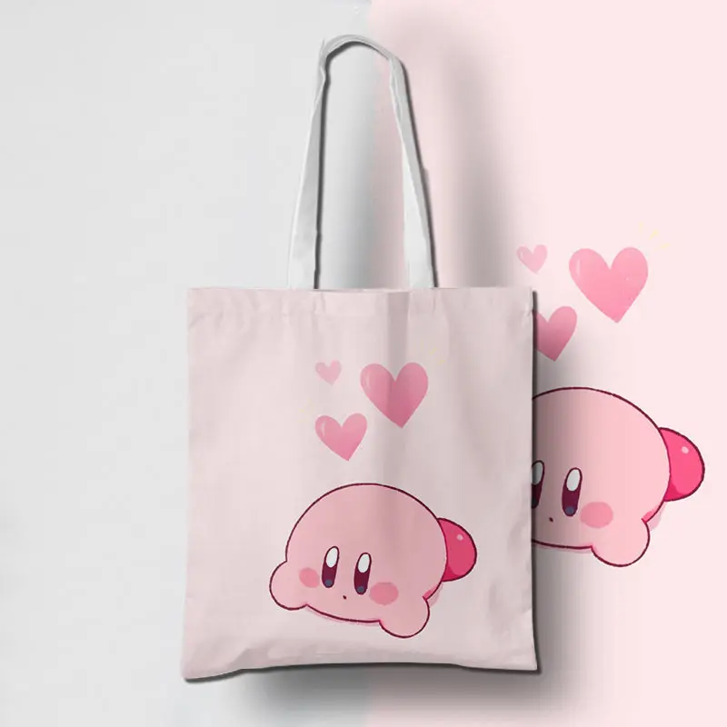 Anime Star Kabi Kirby Large Capacity Shoulder Bags Shopper Canvas Bag Environmental Storage Reusable Canvas Shoulder 2 - Kirby Plush