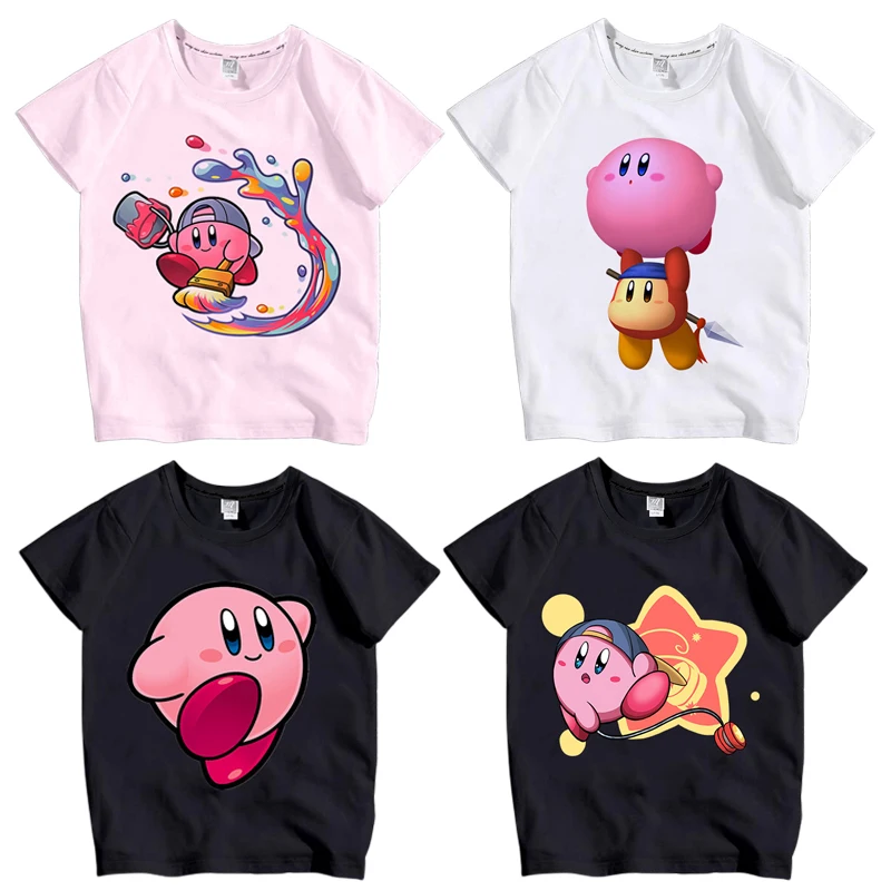 Cartoon Anime Figures Star Kirby Printing Girls Clothing Short Sleeve Kawaii Cute Summer Adult Children Top - Kirby Plush