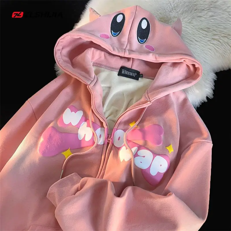 Cartoon Game Kirby Jacket Hooded Hoodie Star Kabi Couple Clothes Fleece Thickened Autumn Winter New Loose 2 - Kirby Plush