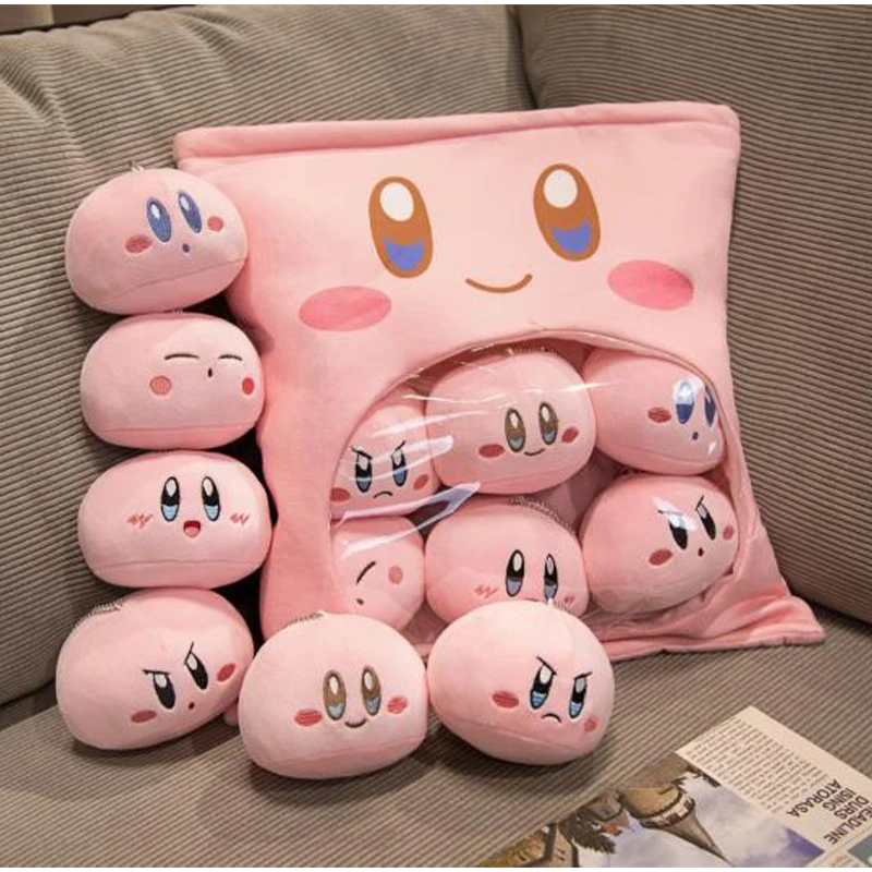 Cartoon Star Kirby Snack Bag Shape Pillow with 6 Pcs Small Kirby Plush Stuffed Kawaii Doll 2 - Kirby Plush