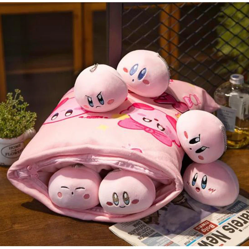 Cartoon Star Kirby Snack Bag Shape Pillow with 6 Pcs Small Kirby Plush Stuffed Kawaii Doll 5 - Kirby Plush