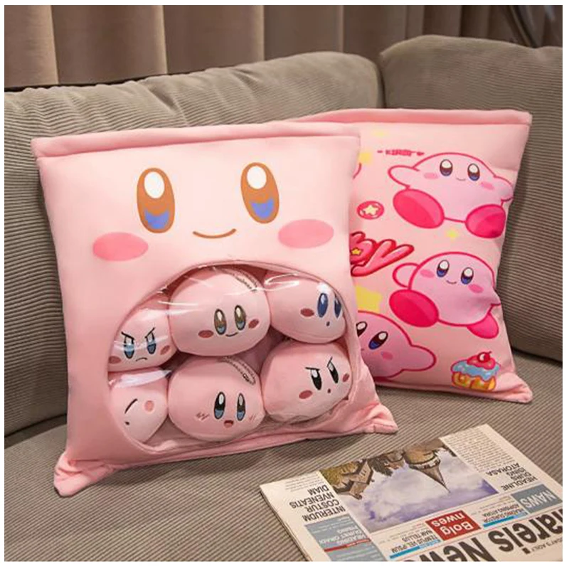 Cartoon Star Kirby Snack Bag Shape Pillow with 6 Pcs Small Kirby Plush Stuffed Kawaii Doll - Kirby Plush