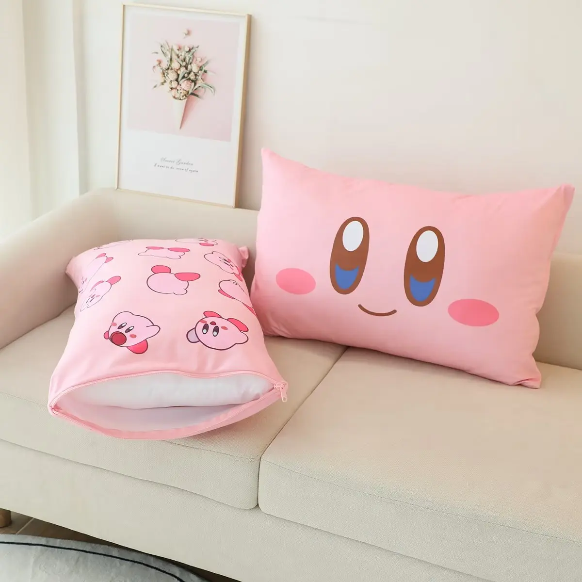 Cute Kirby Pillowcase Lovely Japanese Style Anime Double Sided Printing Pink Kirby Pillow Cover Home Decor 2 - Kirby Plush