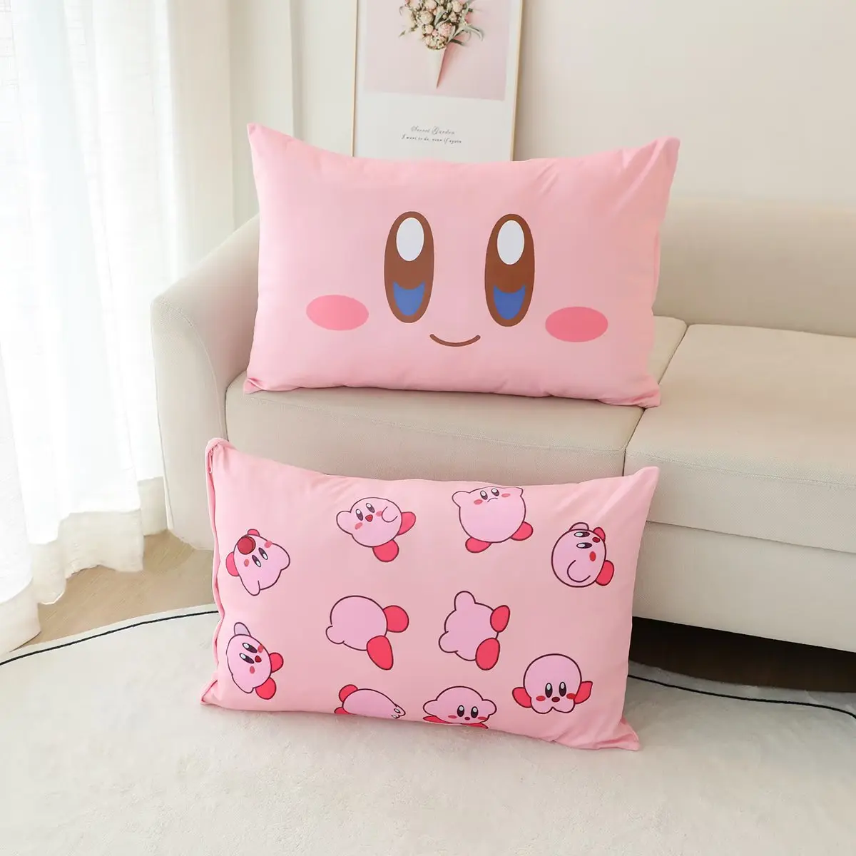 Cute Kirby Pillowcase Lovely Japanese Style Anime Double Sided Printing Pink Kirby Pillow Cover Home Decor - Kirby Plush