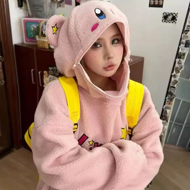 New Anime Kawaii Kirby Berber Fleece Hoodie Winter Interest Unique Trendy Fashion Loose Comfortable Durable Girls 5 - Kirby Plush