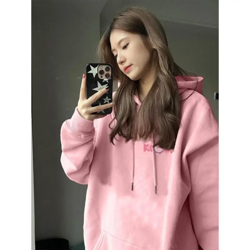 New Kawaii Cartoon Kirby Hooded Hoodie Top with Plush and Thickened Vintage Couple Outfit Anime Printing 2 - Kirby Plush