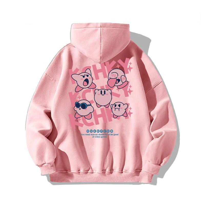 New Kawaii Cartoon Kirby Hooded Hoodie Top with Plush and Thickened Vintage Couple Outfit Anime Printing 4 - Kirby Plush