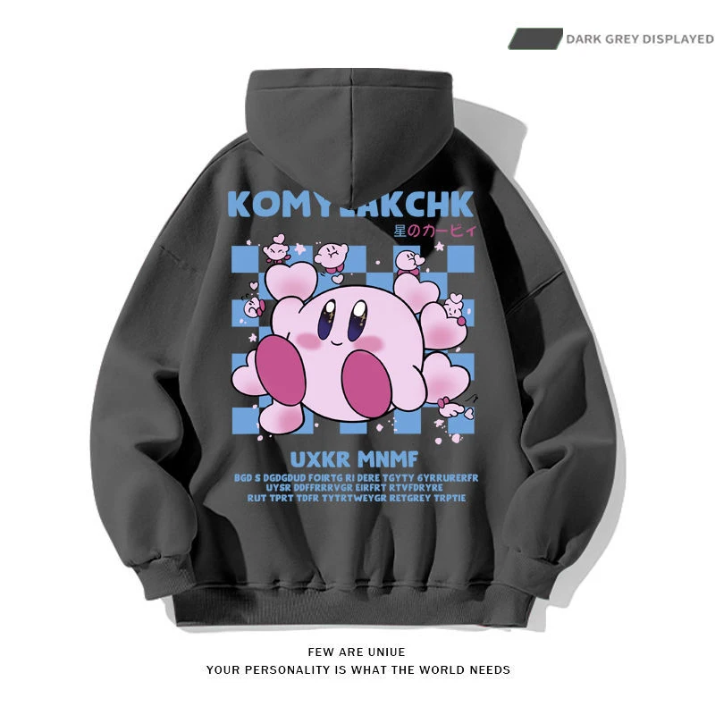 Sanrio Anime Cartoon Character Kawaii Red Bear Kirby Print Couple Hooded Sweater Fleece Thick Coat Halloween 4 - Kirby Plush