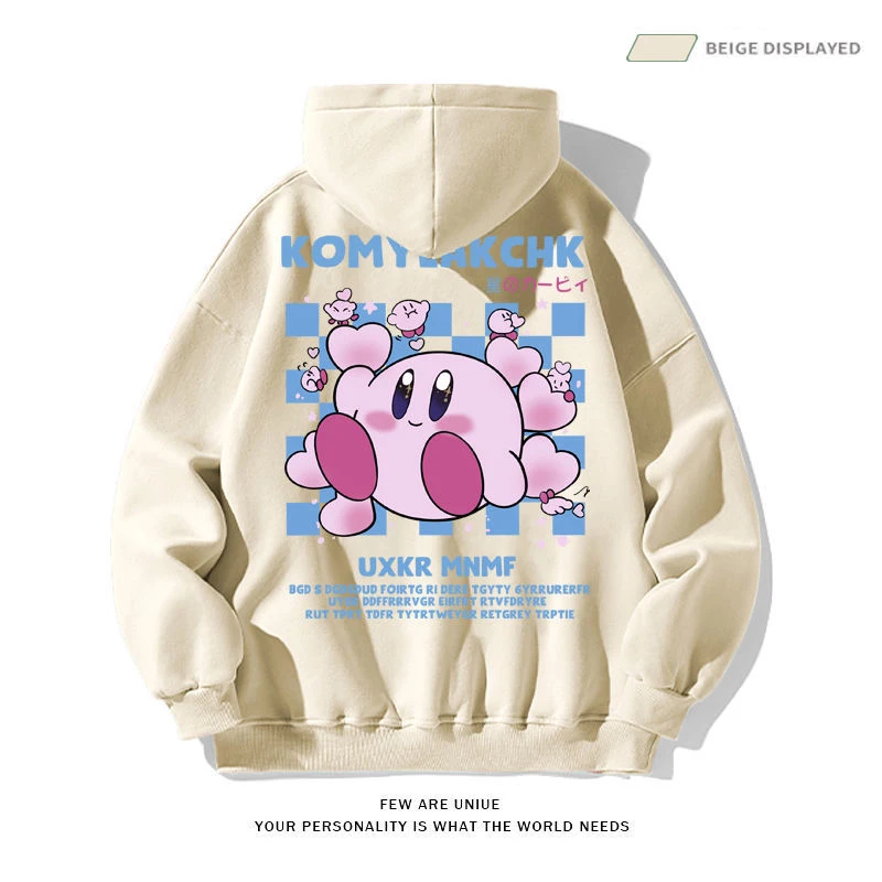 Sanrio Anime Cartoon Character Kawaii Red Bear Kirby Print Couple Hooded Sweater Fleece Thick Coat Halloween 5 - Kirby Plush