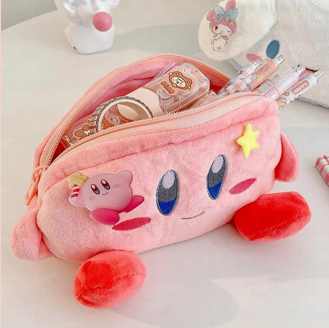 Sanrios Kuromi Melody Cinnamoroll Star Kirby Plush Pencil Bag Kawaii Large Capacity Japanese Cartoon Girl Gift 1 - Kirby Plush