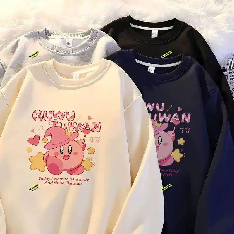 new kawaii cartoon kirby Children s Sweatshirts Warm hoodies with anime print and plush thickening for 1 - Kirby Plush