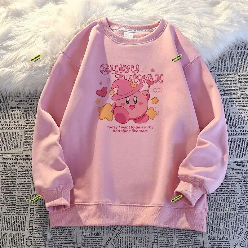 new kawaii cartoon kirby Children s Sweatshirts Warm hoodies with anime print and plush thickening for 4 - Kirby Plush