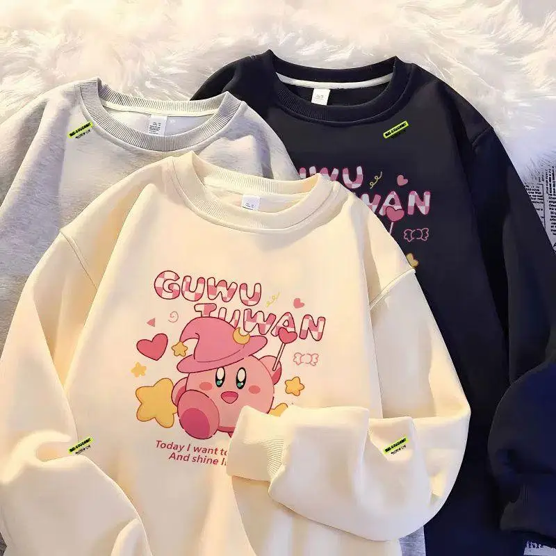 new kawaii cartoon kirby Children s Sweatshirts Warm hoodies with anime print and plush thickening for - Kirby Plush